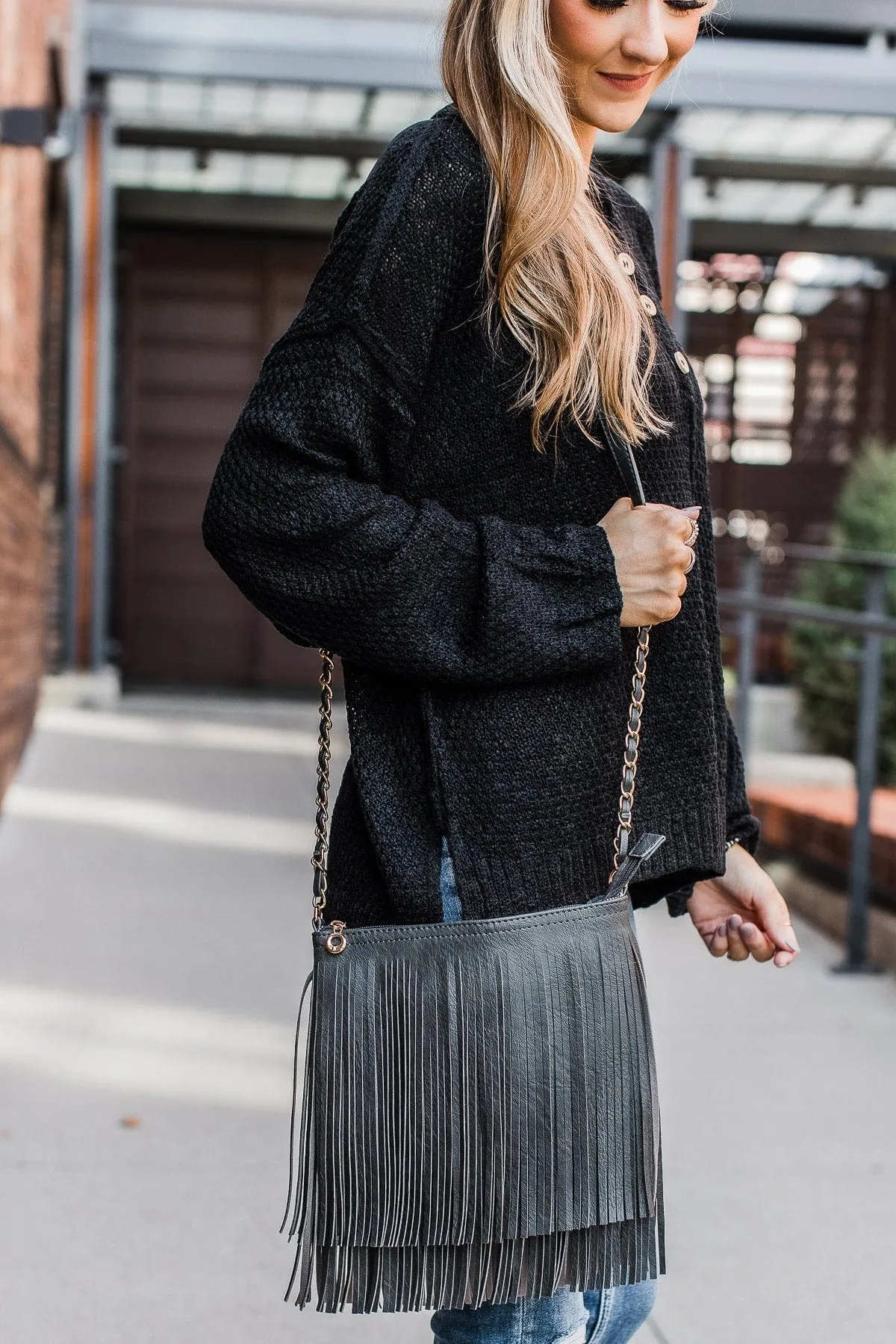 Just Imagine Fringe Crossbody Purse- Vintage Black