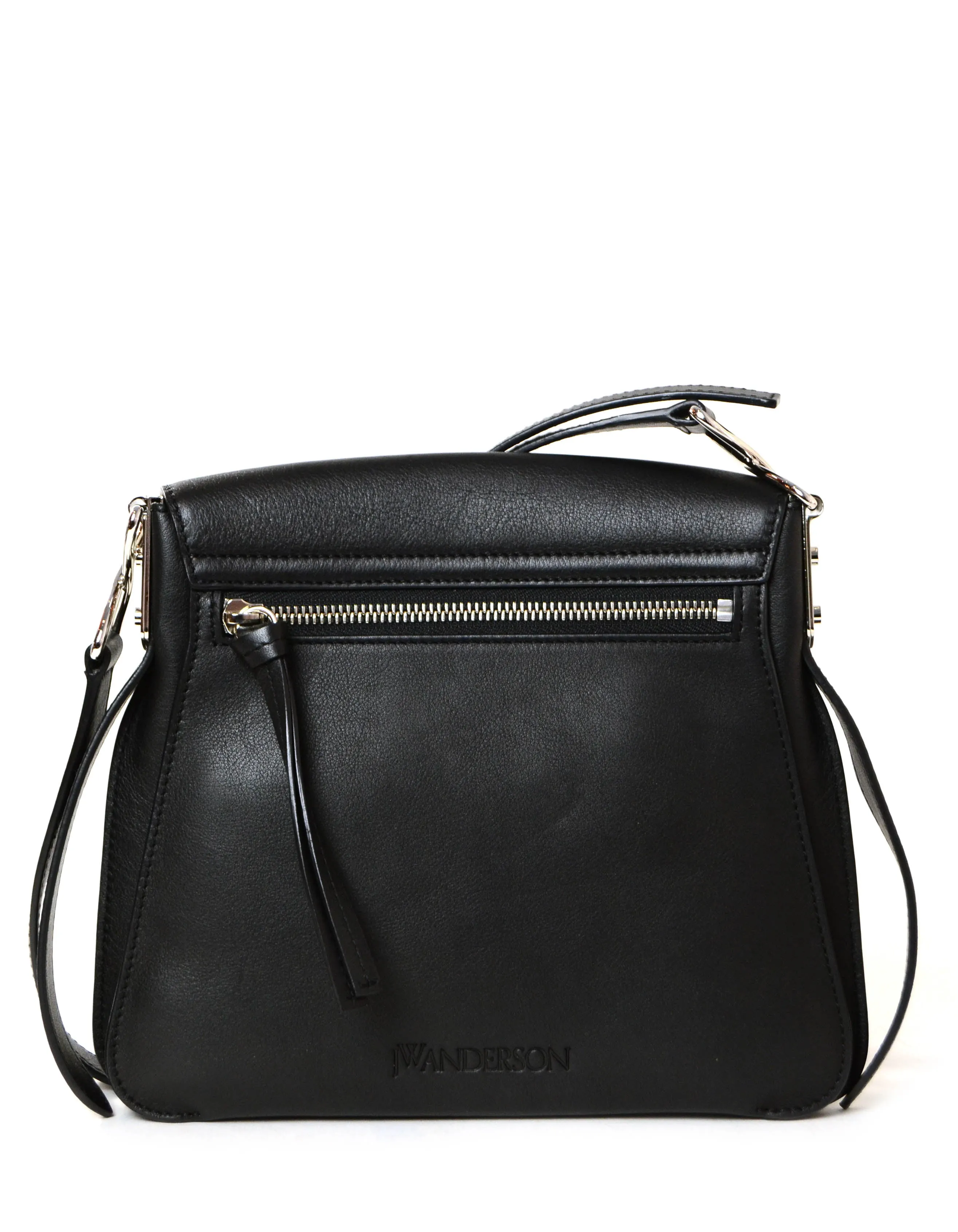 J.W. Anderson Black Leather Silver Disc Crossbody