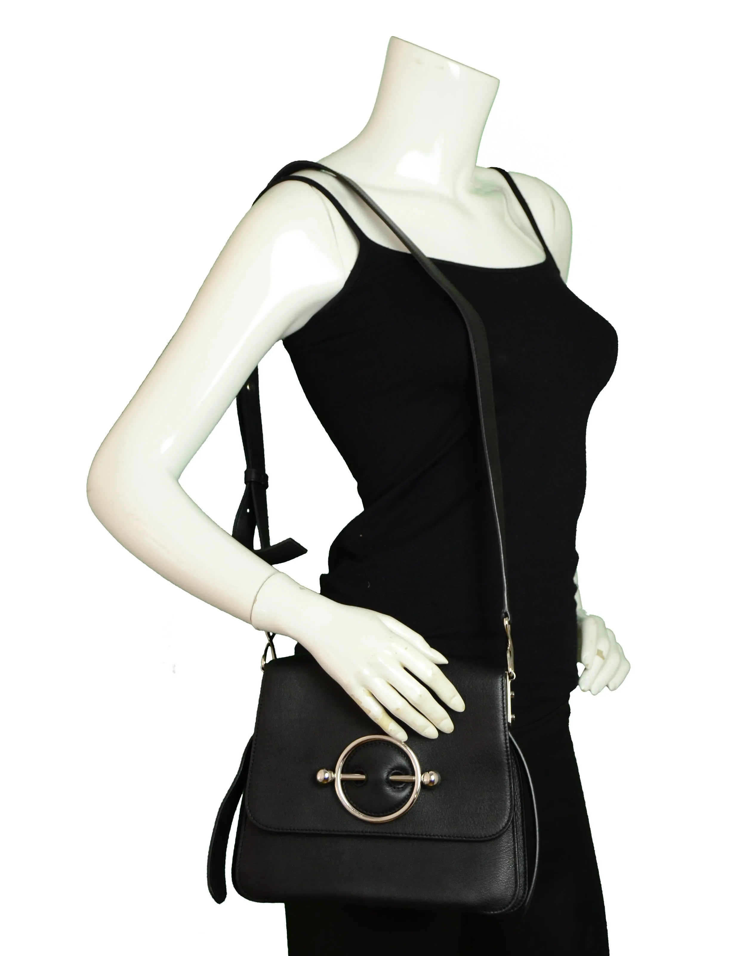 J.W. Anderson Black Leather Silver Disc Crossbody