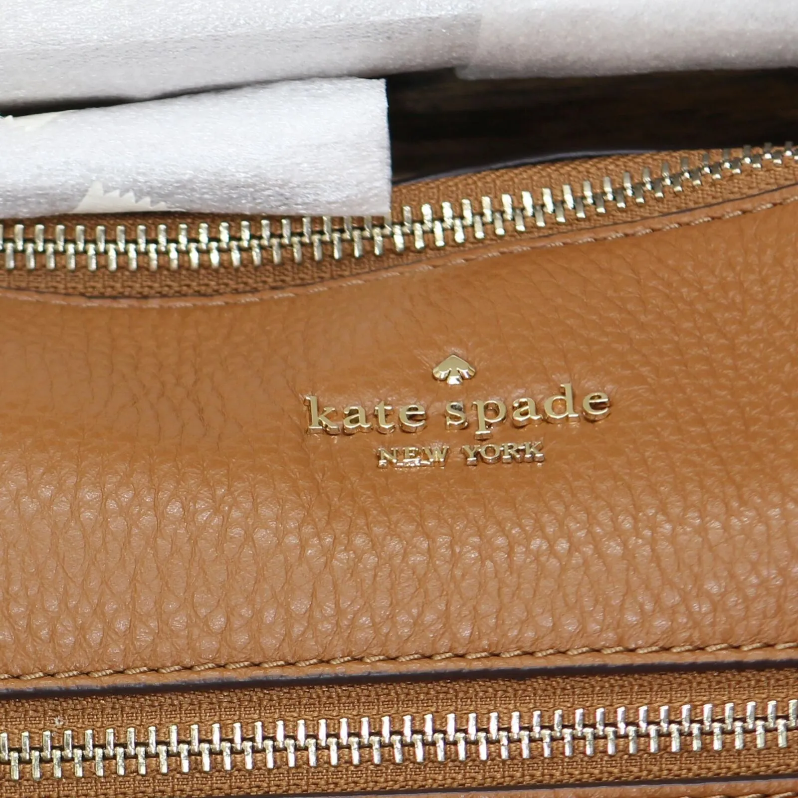 Kate Spade New York Top-Zip Leather Crossbody Bag Warm Gingerbread Brown