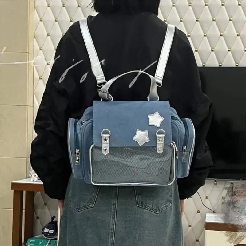 Kawaii Starry Denim Ita Backpack 🌟🎒 | Vintage Japanese Lolita Mochila for Women | Aesthetic Y2K Style