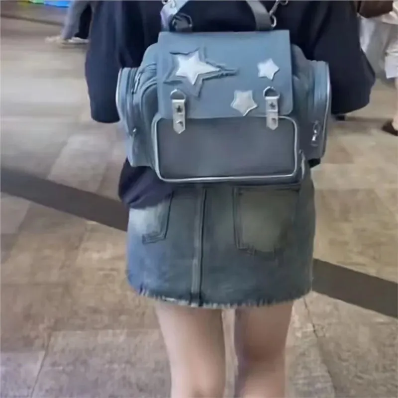 Kawaii Starry Denim Ita Backpack 🌟🎒 | Vintage Japanese Lolita Mochila for Women | Aesthetic Y2K Style