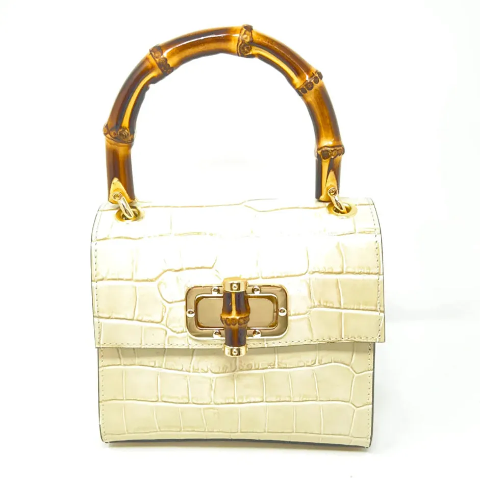 Kevin's Ladies Mini Leather Bag w/ Bamboo Handles