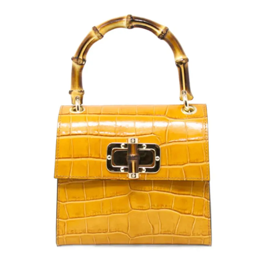 Kevin's Ladies Mini Leather Bag w/ Bamboo Handles