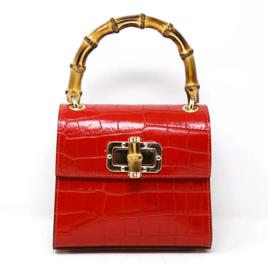 Kevin's Ladies Mini Leather Bag w/ Bamboo Handles
