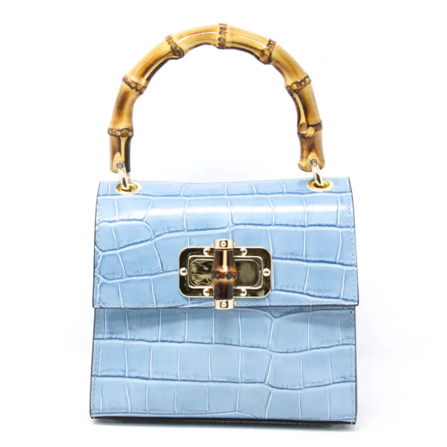 Kevin's Ladies Mini Leather Bag w/ Bamboo Handles