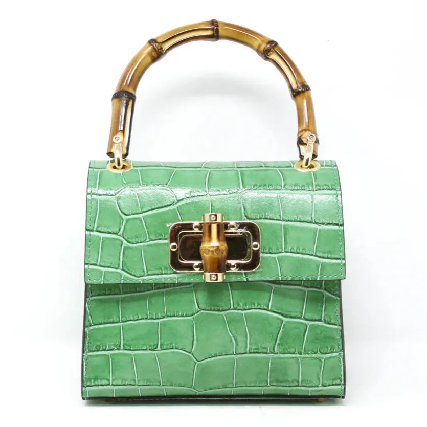 Kevin's Ladies Mini Leather Bag w/ Bamboo Handles