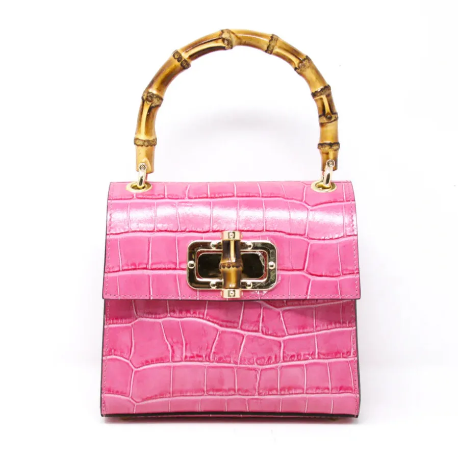 Kevin's Ladies Mini Leather Bag w/ Bamboo Handles