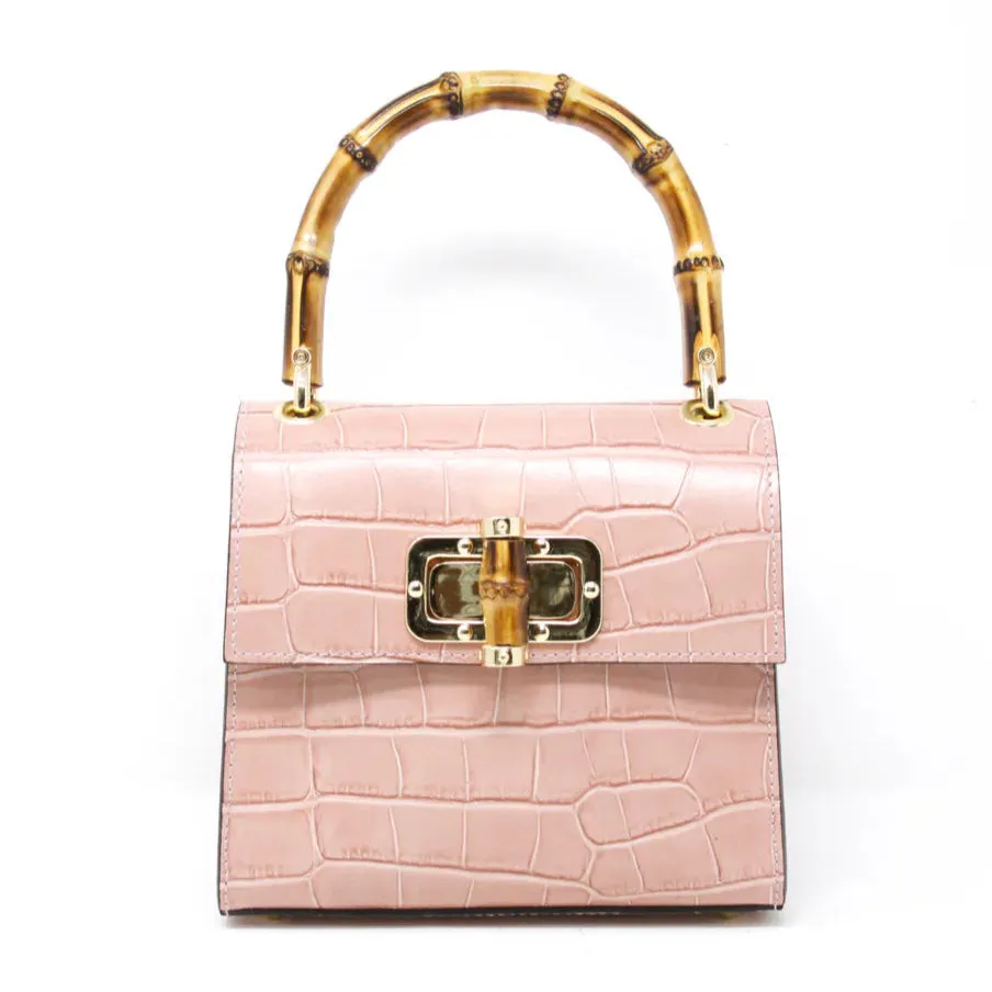 Kevin's Ladies Mini Leather Bag w/ Bamboo Handles