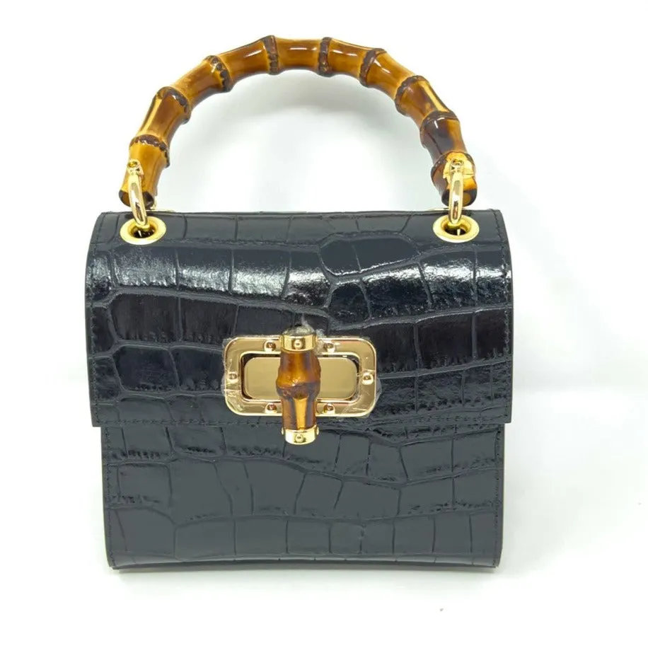 Kevin's Ladies Mini Leather Bag w/ Bamboo Handles