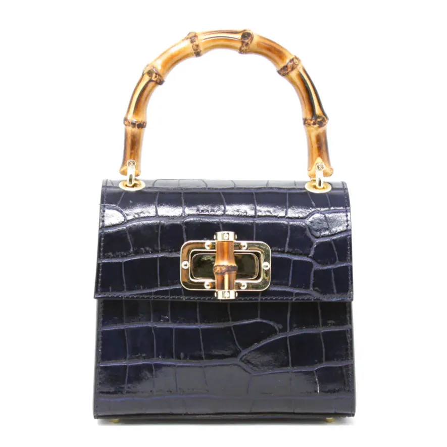 Kevin's Ladies Mini Leather Bag w/ Bamboo Handles