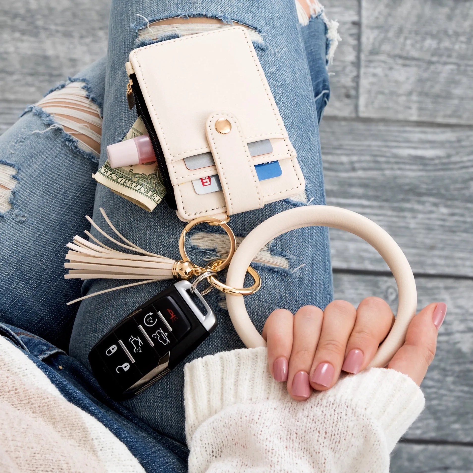 Key Ring ID Wallet Zip Bracelet