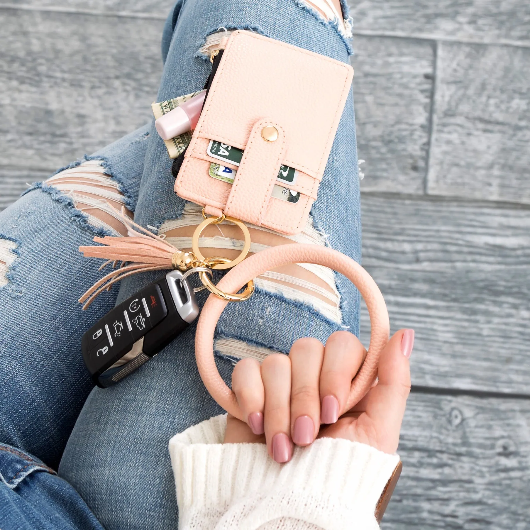 Key Ring ID Wallet Zip Bracelet