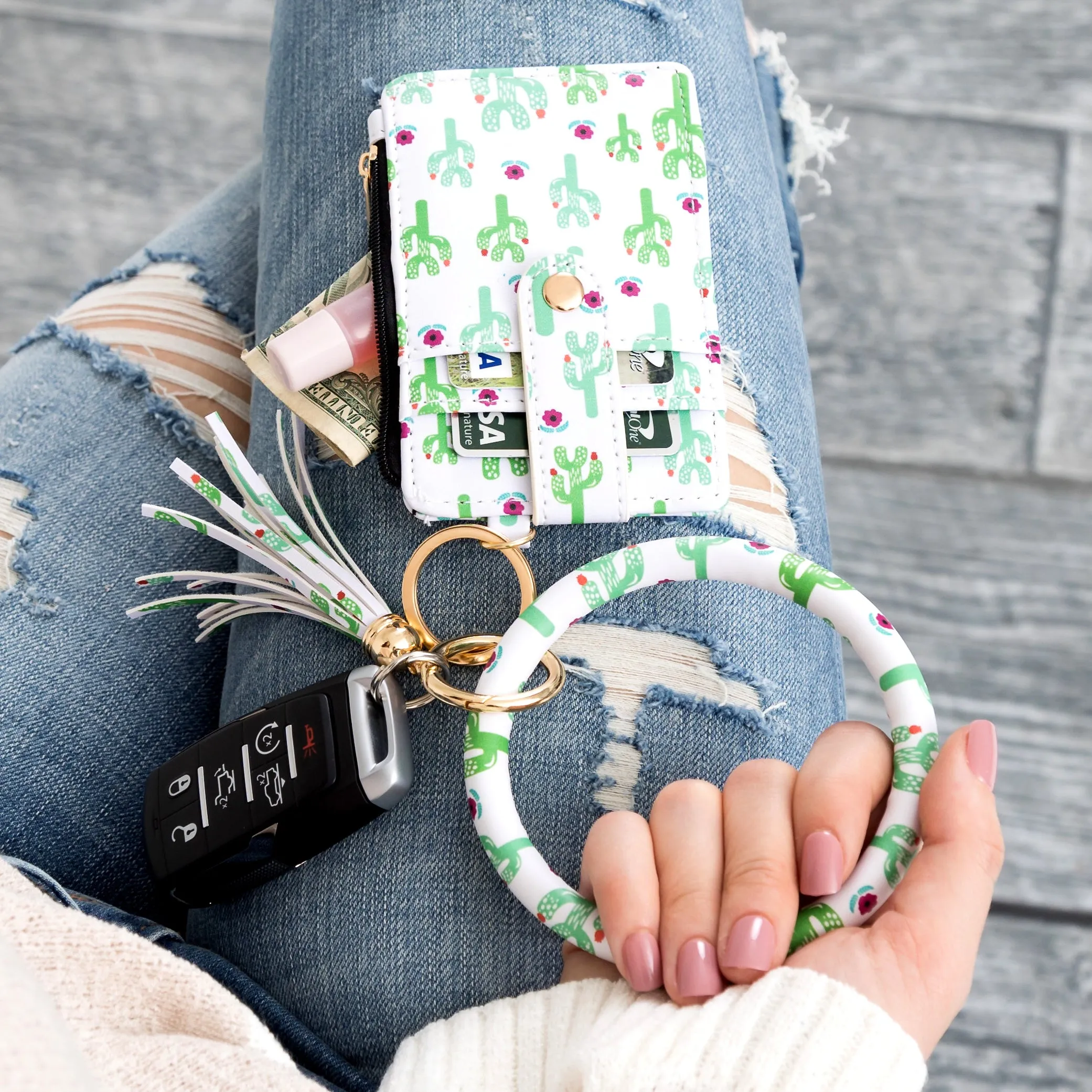 Key Ring ID Wallet Zip Bracelet