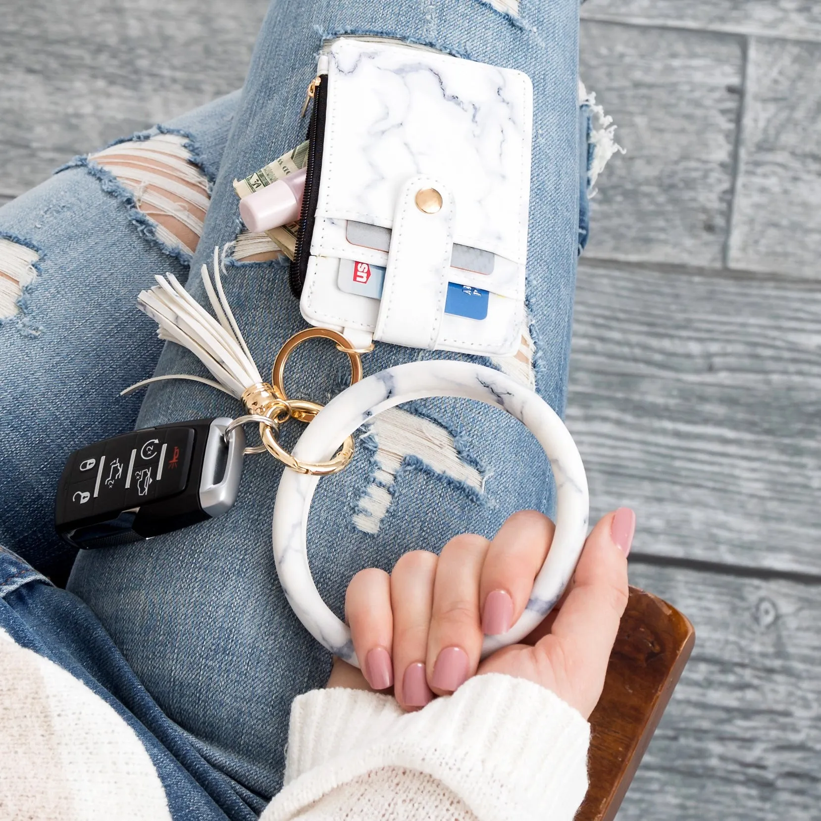 Key Ring ID Wallet Zip Bracelet