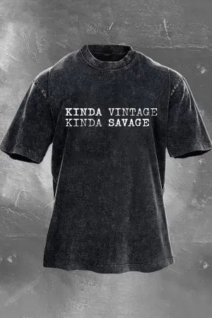 Kinda Vintage Kinda Savage Printed Men's Washed T-Shirt