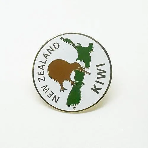 Kiwi and NZ Map Pinback Badge