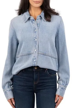 Kut: Mika Button Down Shirt in Light Wash Denim