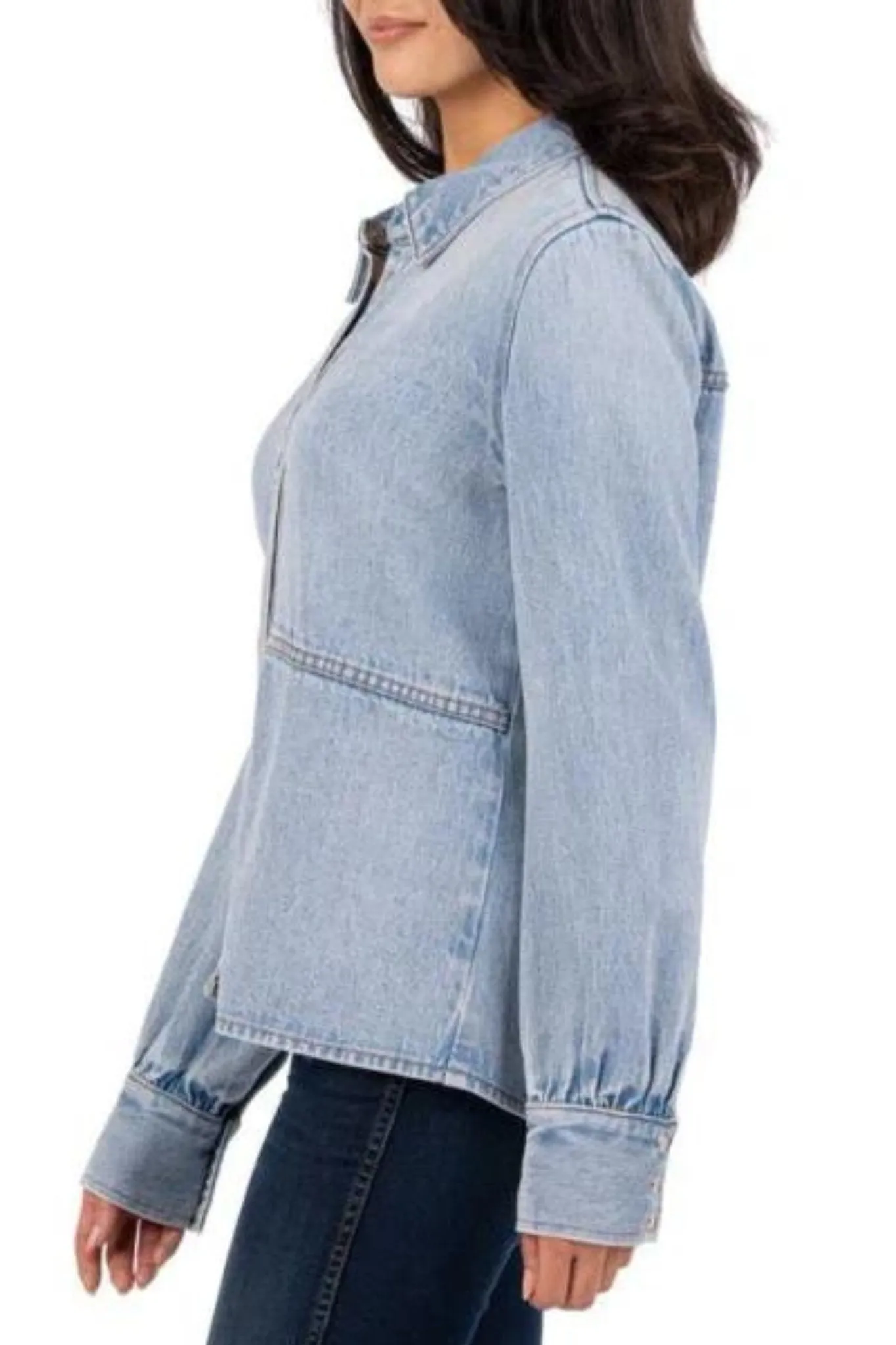 Kut: Mika Button Down Shirt in Light Wash Denim