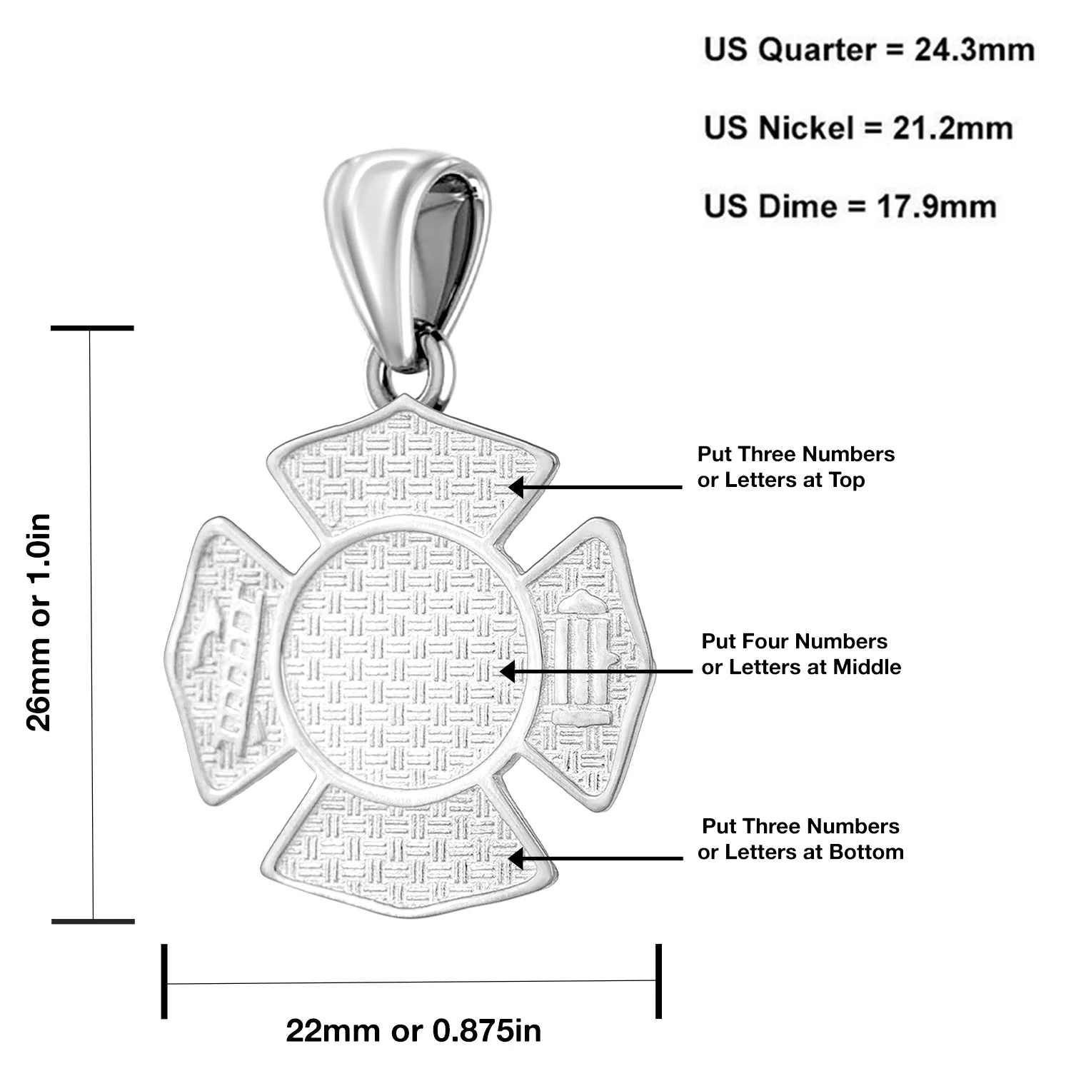 Ladies 925 Sterling Silver Customizable Firefighter Pendant Necklace, 26mm