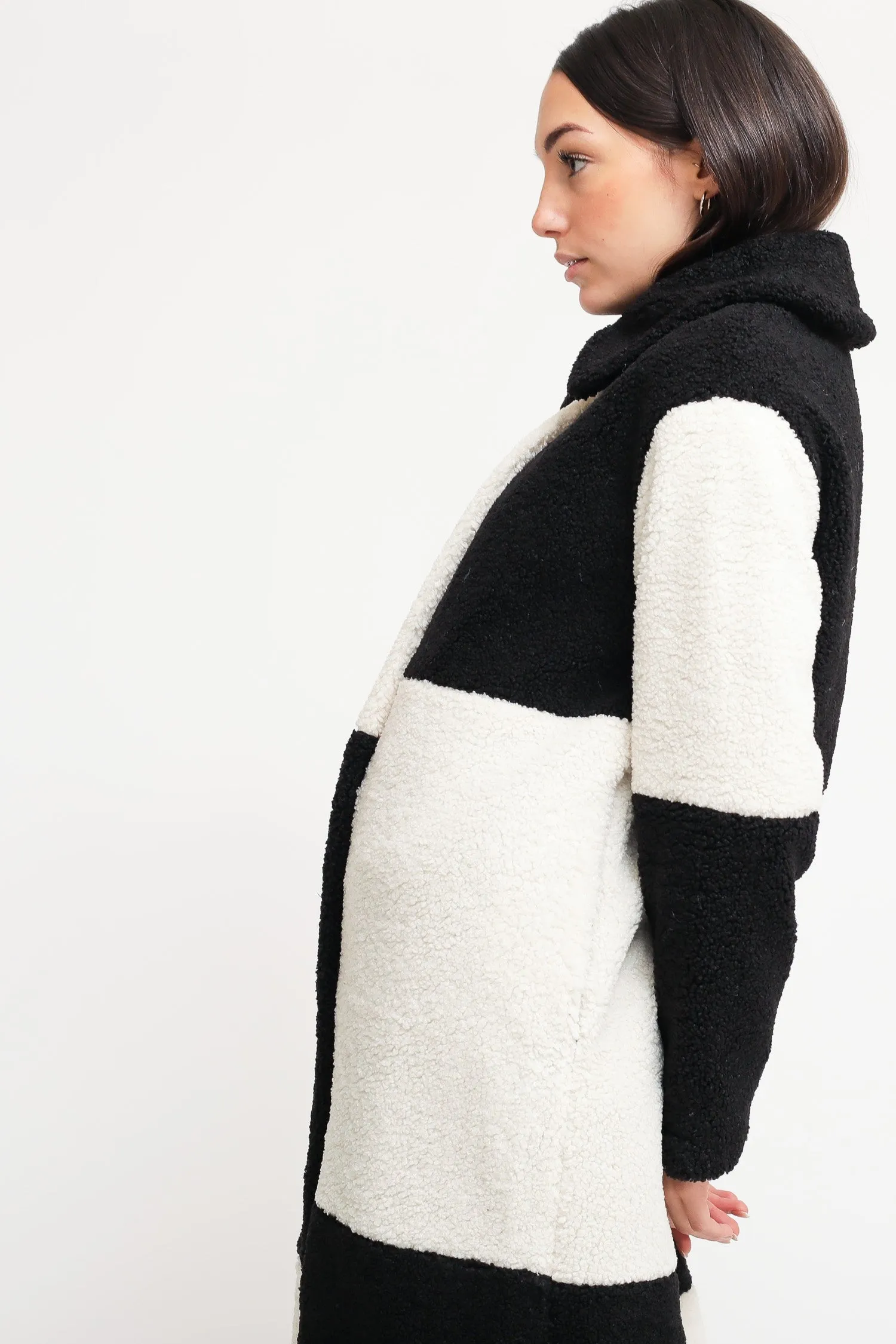 Ladies Coat - Black Cream Patchwork
