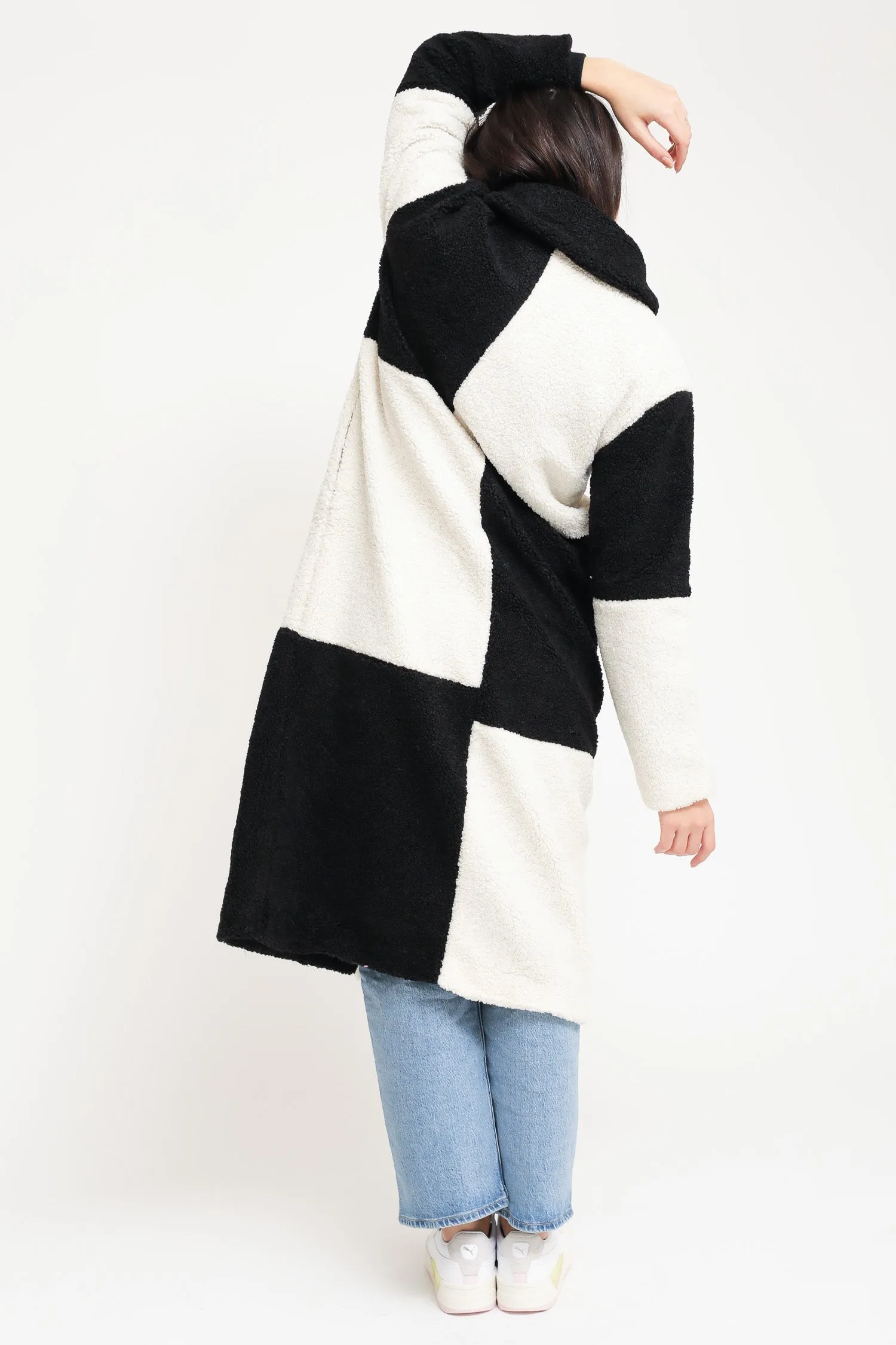 Ladies Coat - Black Cream Patchwork