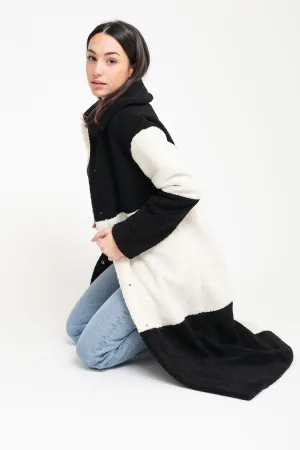 Ladies Coat - Black Cream Patchwork