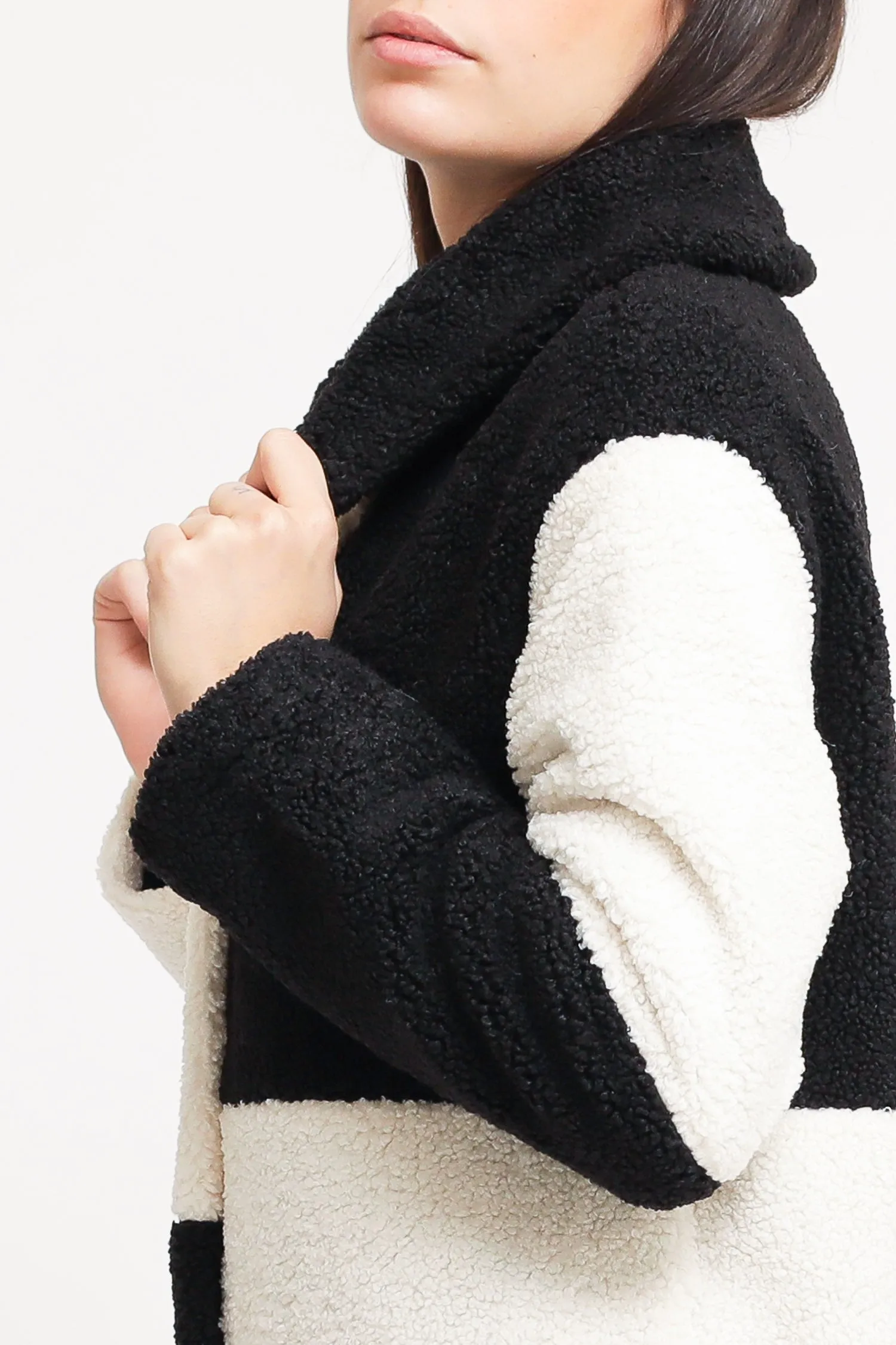 Ladies Coat - Black Cream Patchwork