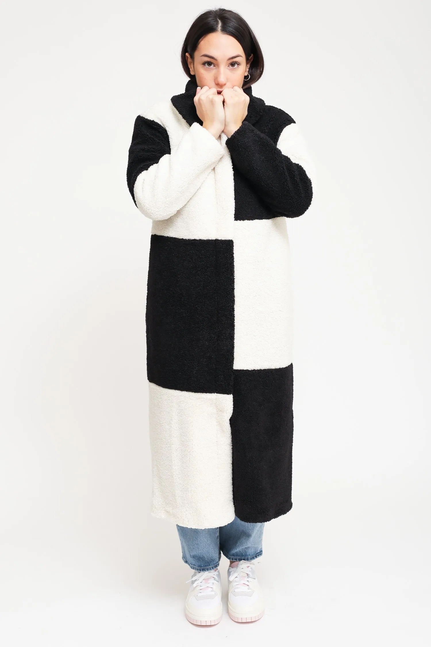 Ladies Coat - Black Cream Patchwork