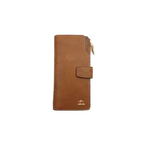 Ladies Wallet Zip and Clip Kangaroo Badge Brown