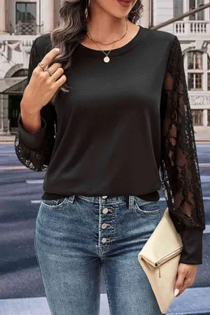 Laurel Round Neck Lace Trim Long Sleeve Sweatshirt