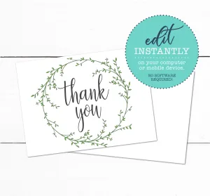 Laurel Wreath Spring Garden Wedding Thank You Card