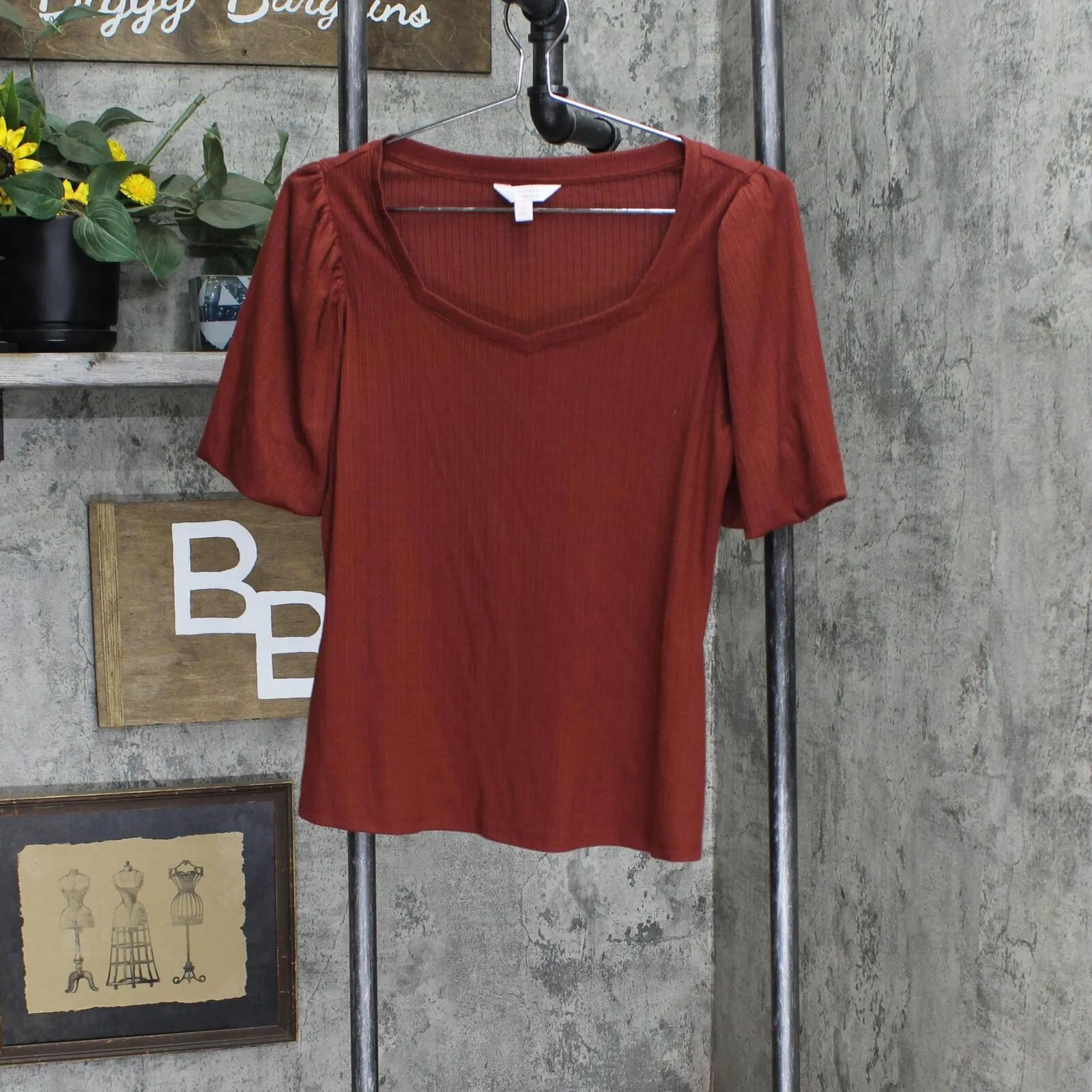Lc Lauren Conrad Womens Sweetheart Bubble-Sleeve Tee WL2UK003RS2 Red S