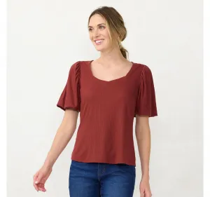 Lc Lauren Conrad Womens Sweetheart Bubble-Sleeve Tee WL2UK003RS2 Red S