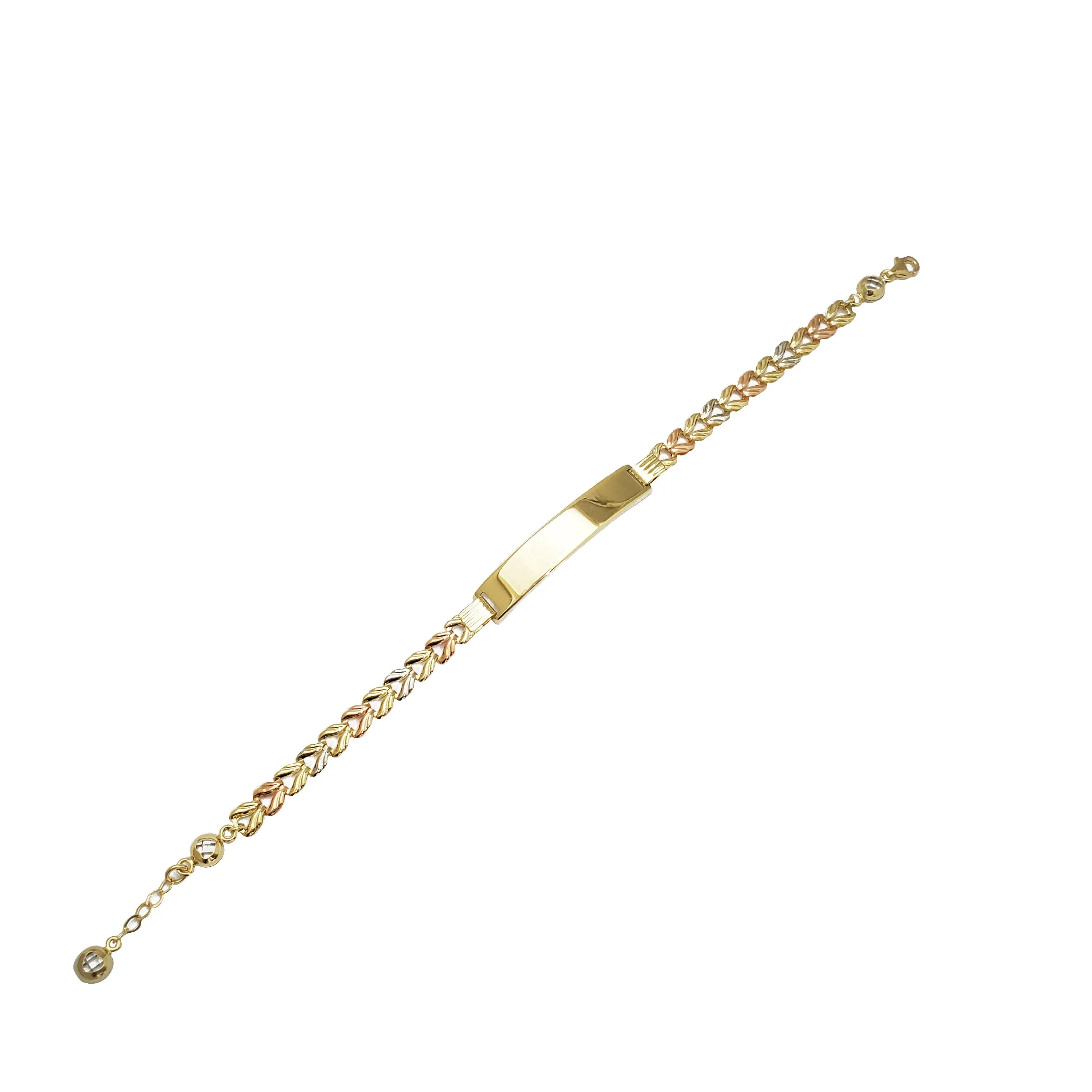 Leaf Design Link ID Fancy Bracelet (14K)