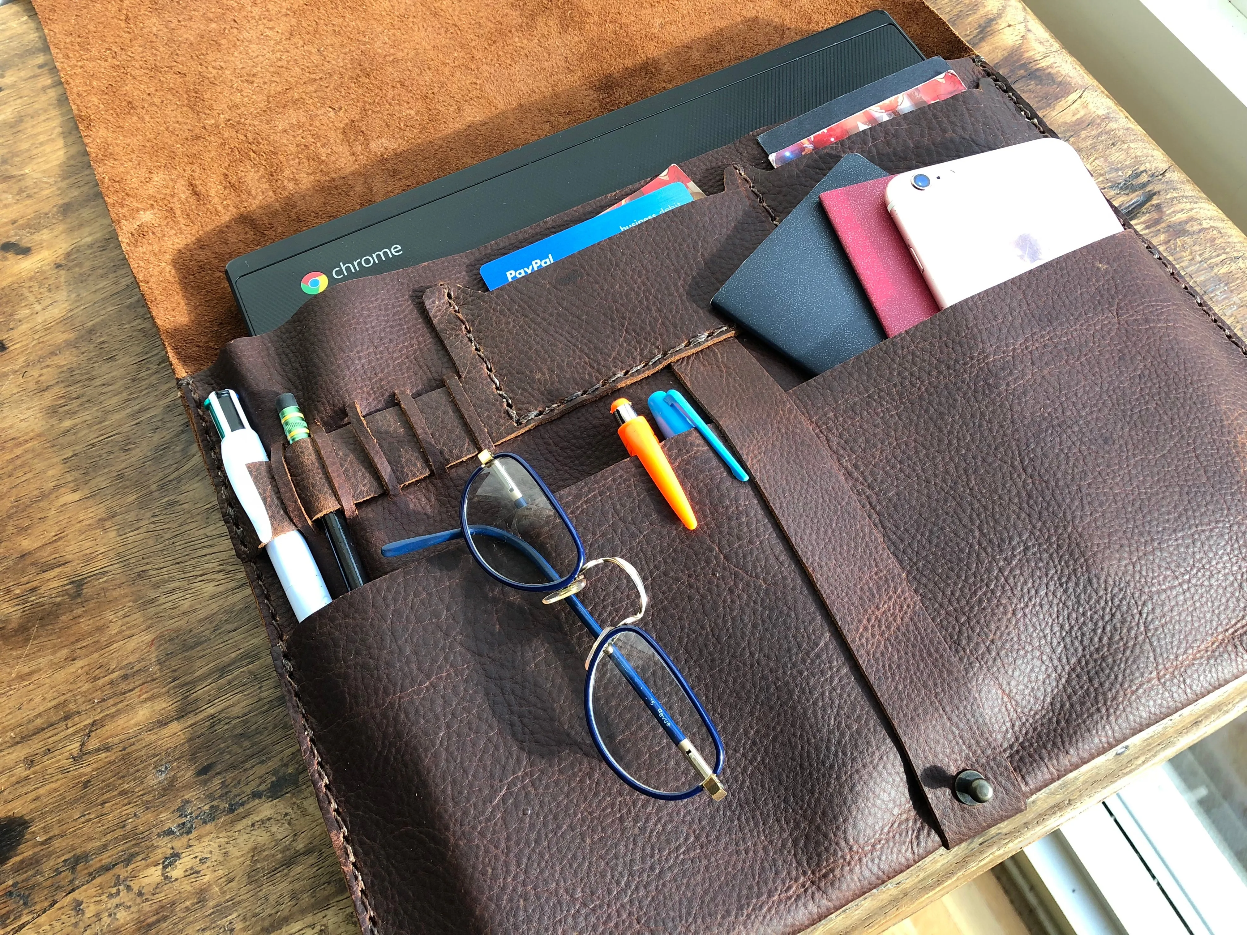 Leather document case, iPad sleeve, Pocket tablet case and pocket organizer