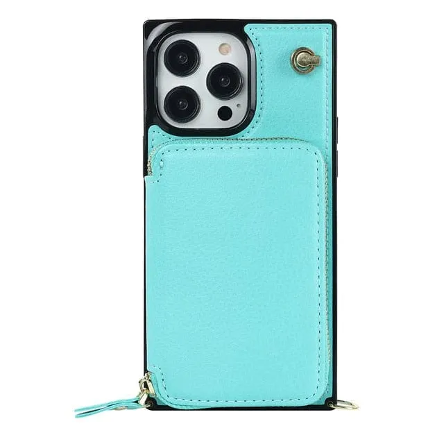 Leather Wallet Phone Case With Lanyard