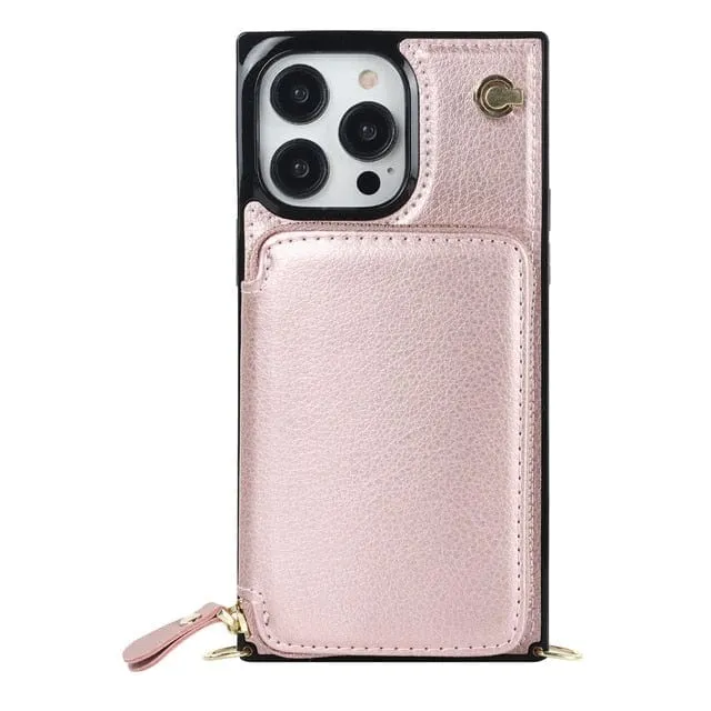 Leather Wallet Phone Case With Lanyard