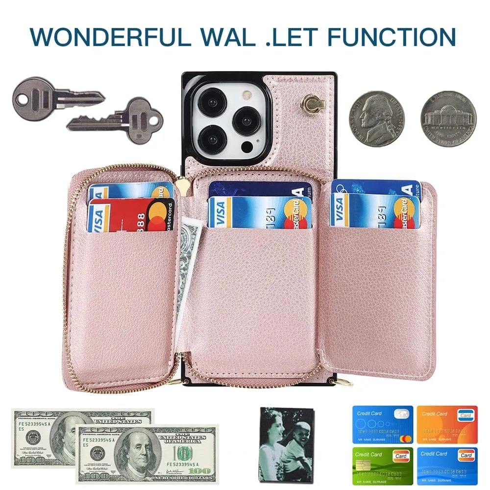 Leather Wallet Phone Case With Lanyard