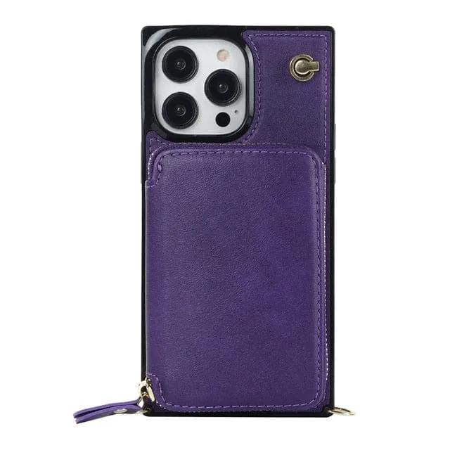 Leather Wallet Phone Case With Lanyard