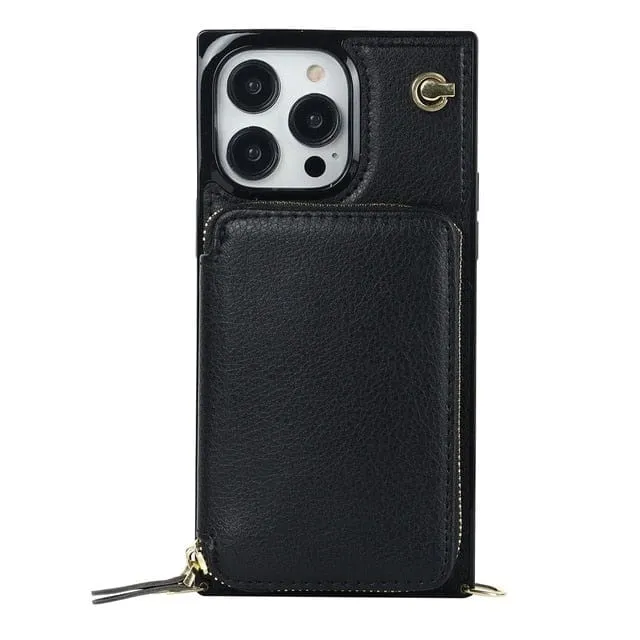 Leather Wallet Phone Case With Lanyard