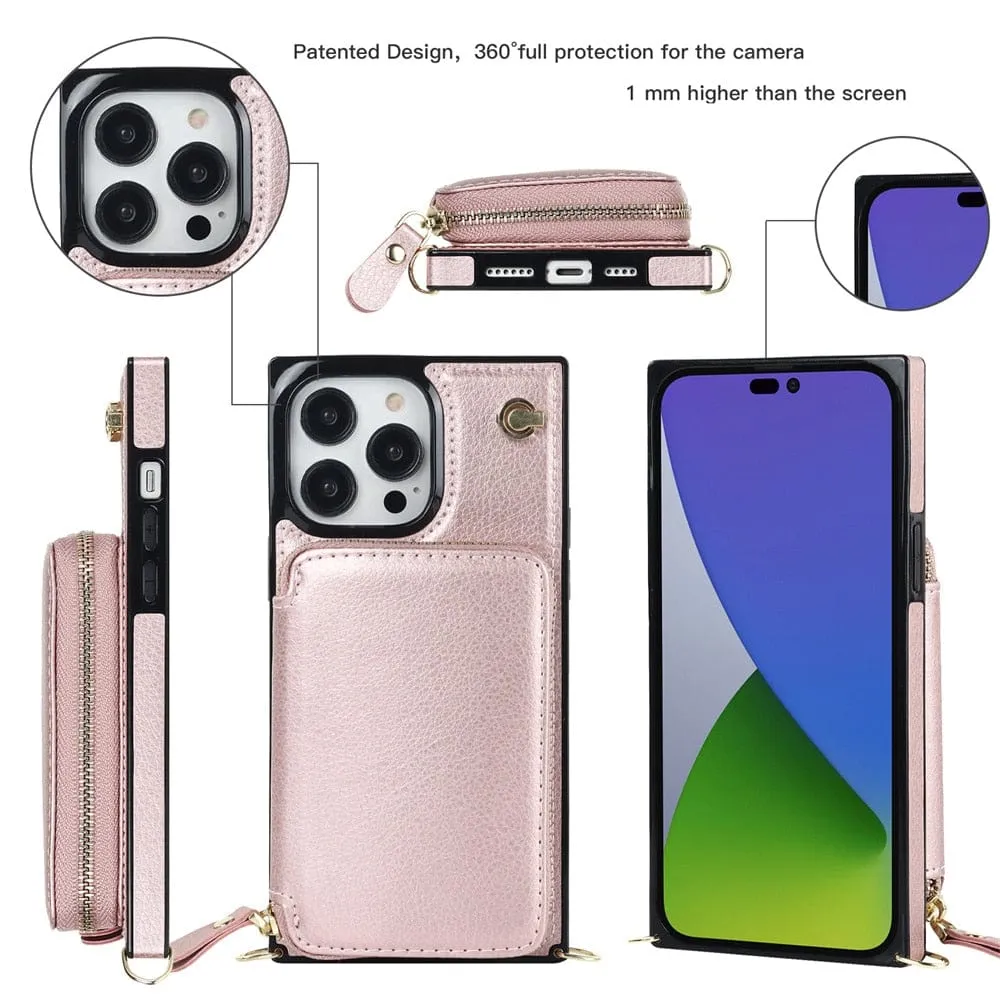 Leather Wallet Phone Case With Lanyard