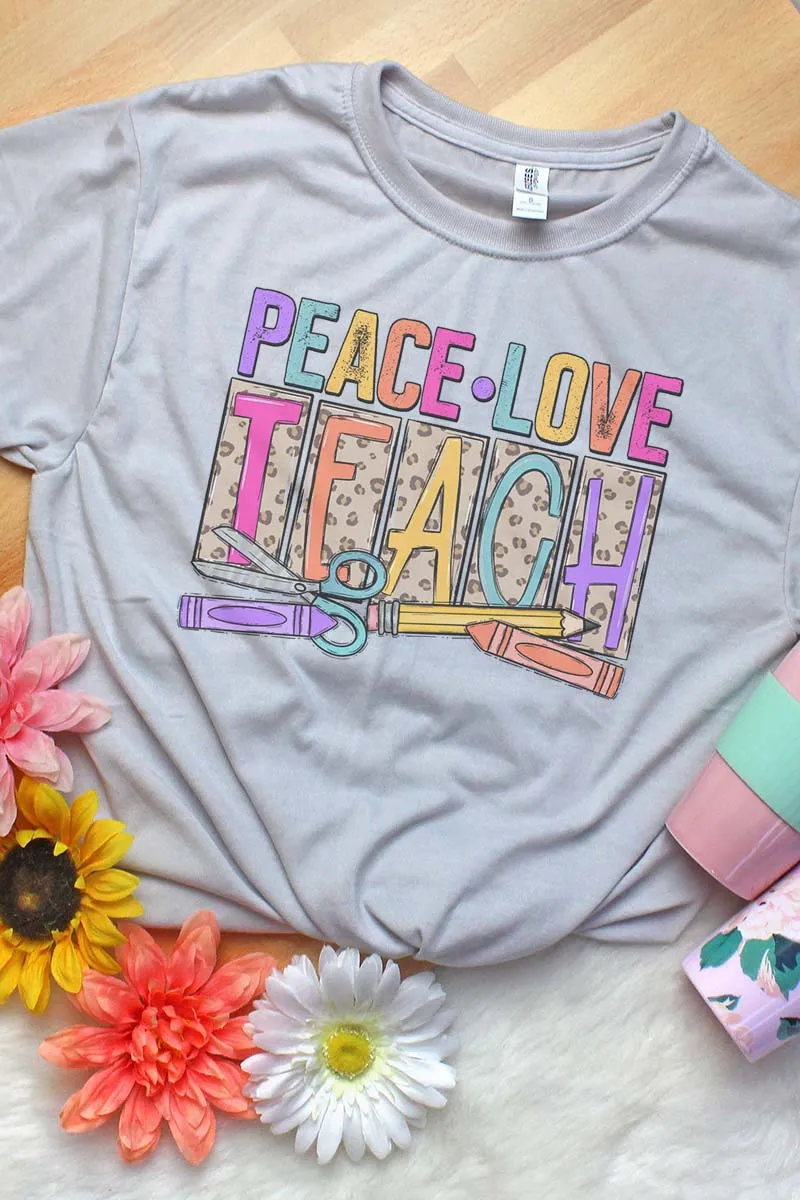 Leopard Peace Love Teach Unisex Dri-Power Poly Tee
