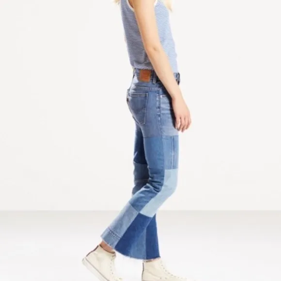 Levi’s Orange Tab 517 Cropped Bootcut Patchwork Jeans