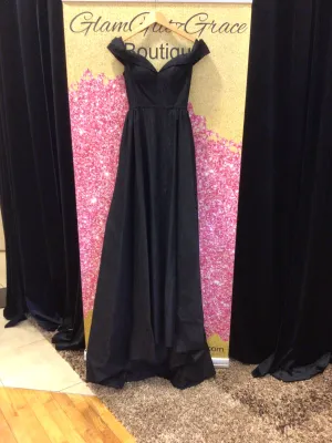 Long Black Lace Pattern Off The Shoulder Gown
