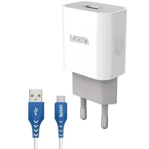 Loopd 1 Port 2.1A Wall Charger With Type-C Cable - White