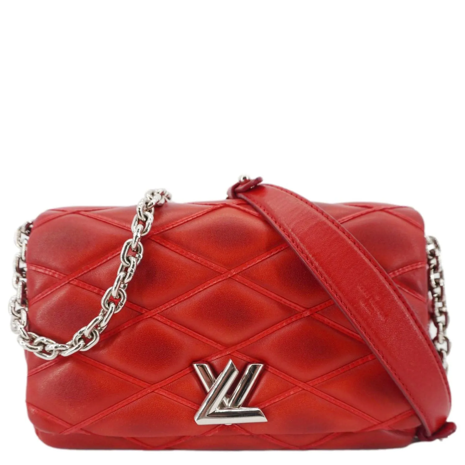 LOUIS VUITTON GO-14 PM Malletage Leather Shoulder Bag Red