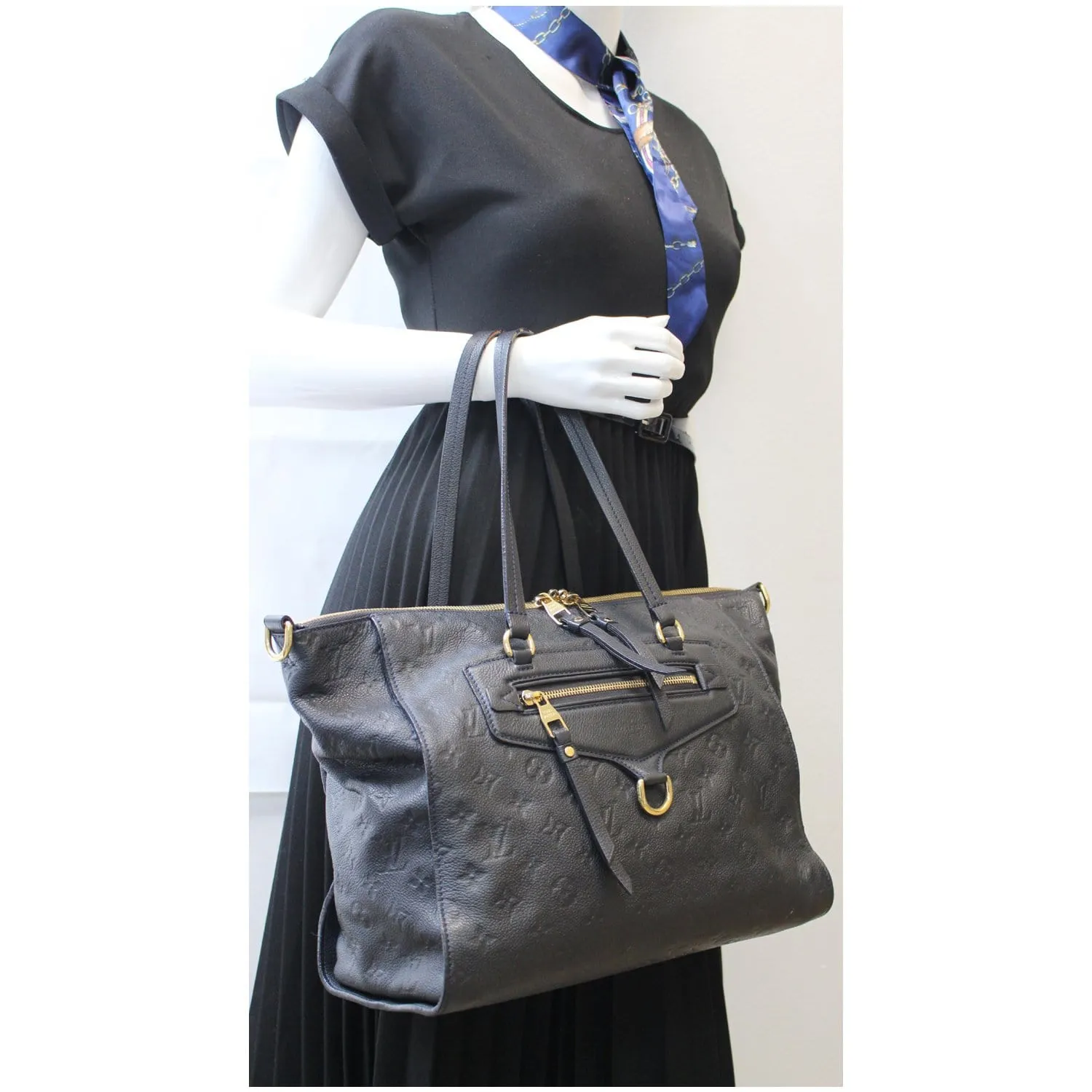 LOUIS VUITTON Lumineuse PM Monogram Empreinte Leather Shoulder Bag Black