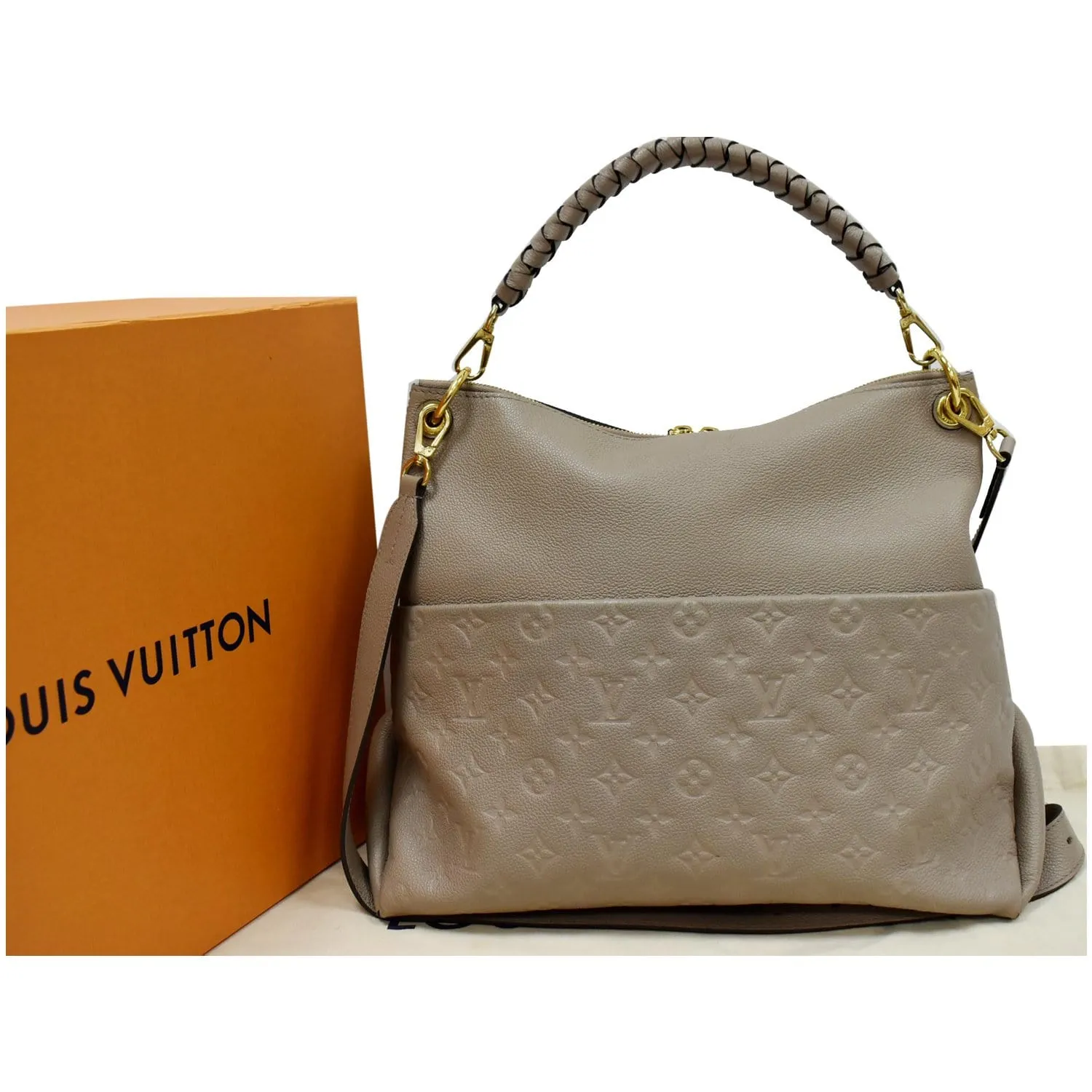 LOUIS VUITTON Maida Monogram Empreinte Leather Hobo Shoulder Bag Tourterelle