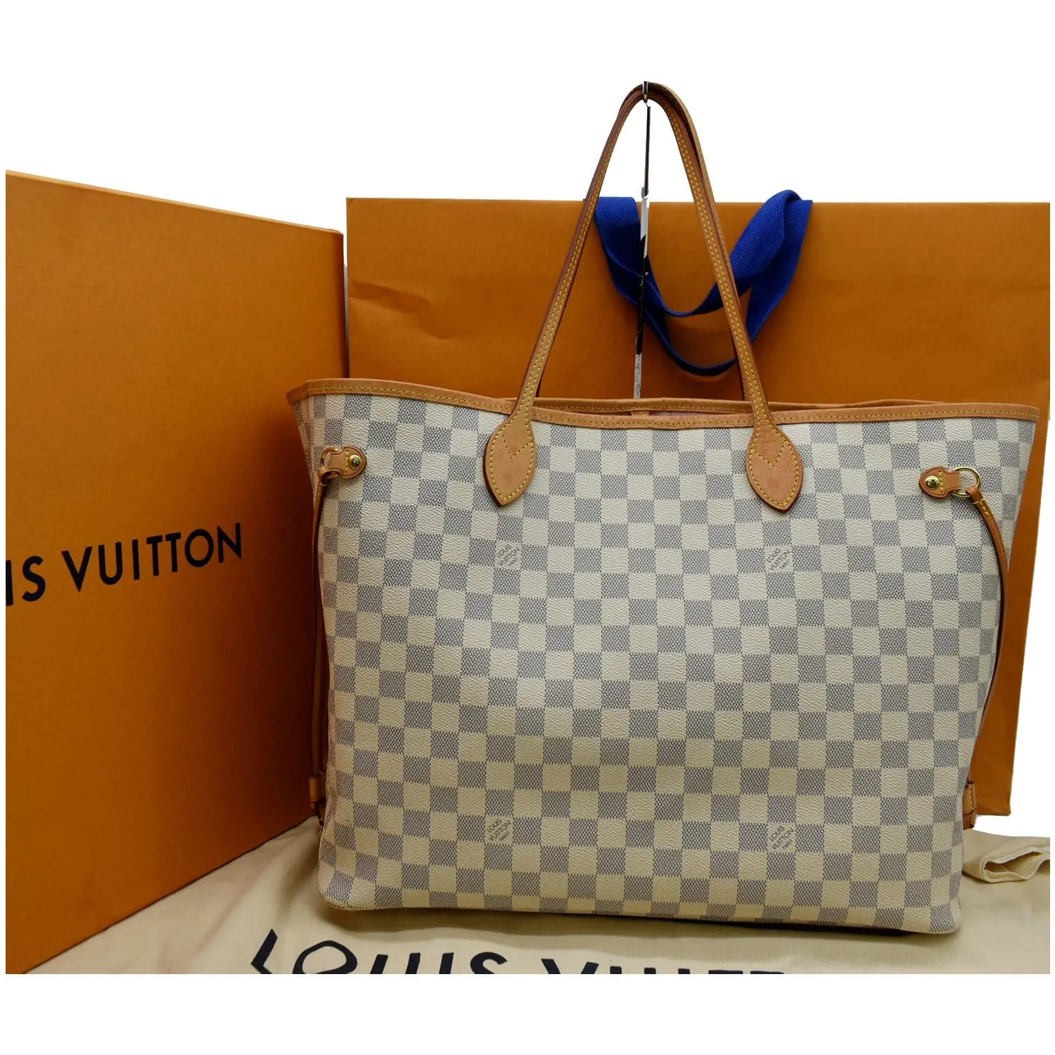 LOUIS VUITTON  Neverfull GM Damier Azur Tote Shoulder Bag White
